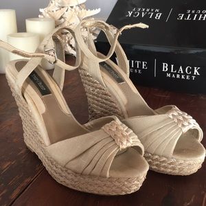 WHBM Neutral Pleated Espadrille Wedge shoe